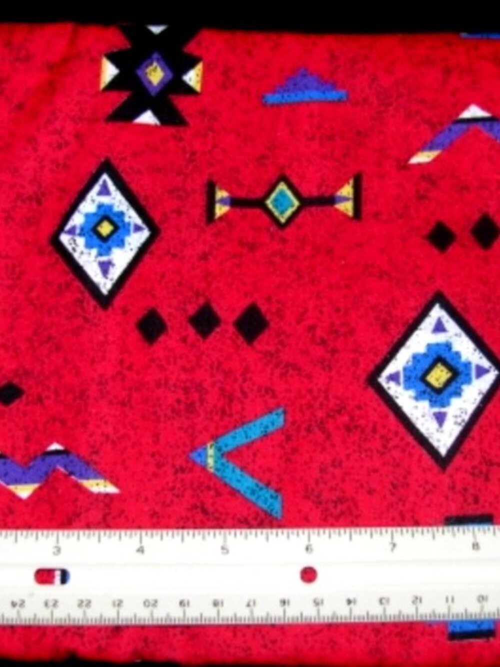 BLUE BLACK & YELLOW on RED Cotton Quilt Fabric 45" wide x 2 1/4 yards long